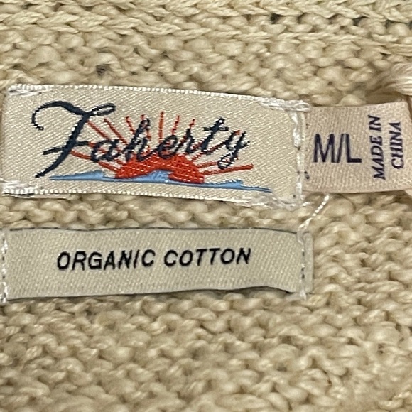 Faherty Cardigan Size Medium Large Aztec Tie Fringe Ivory Sweater - Picture 8 of 10